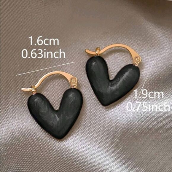 3 For 26 -  Black Heart Dangle Hoop Earrings - Picture 4 of 5